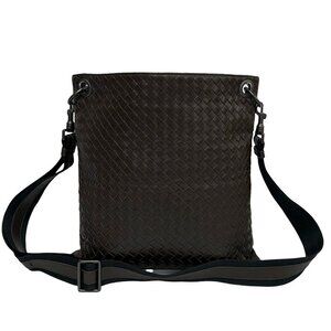 BOTTEGA VENETA Brown Leather Intrecciato Pochette Shoulder Bag